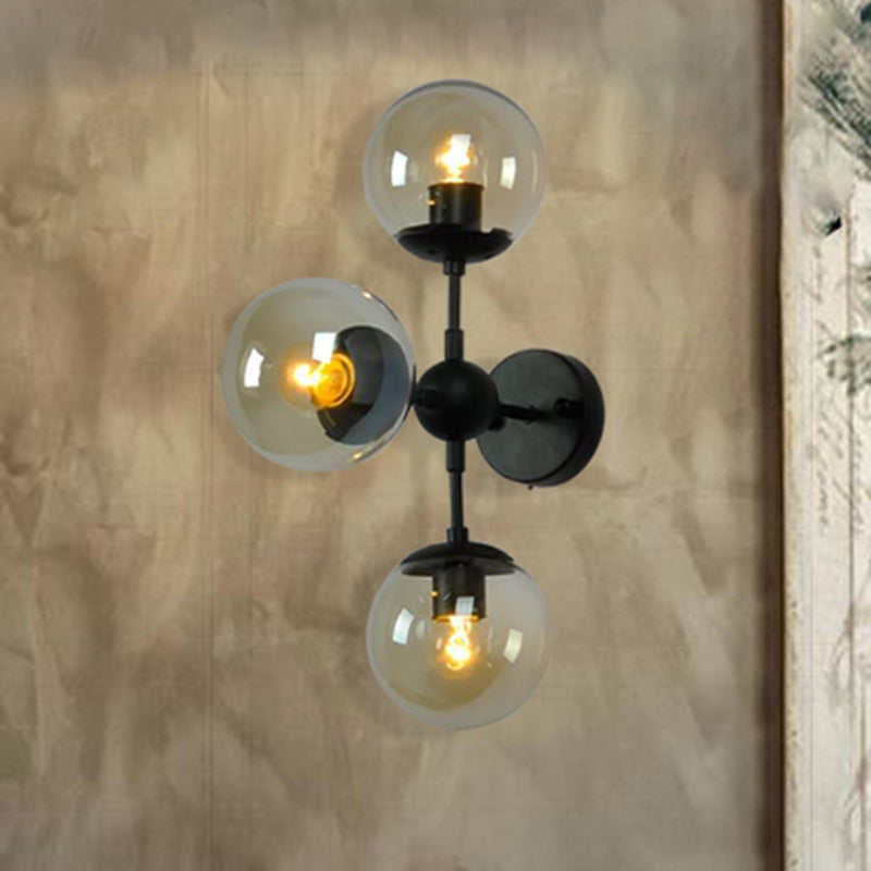 Avtoit | Globe Dining Room Wall Lamp Fixture Industrial Smoke Glass 2/3 Light Black Wall Lamp