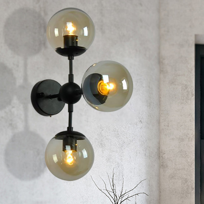Avtoit | Globe Dining Room Wall Lamp Fixture Industrial Smoke Glass 2/3 Light Black Wall Lamp