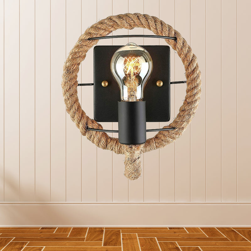 Avtoit | Beige A light wall lamp light industrial rope round/oval shade wall lighting fixture for dining room