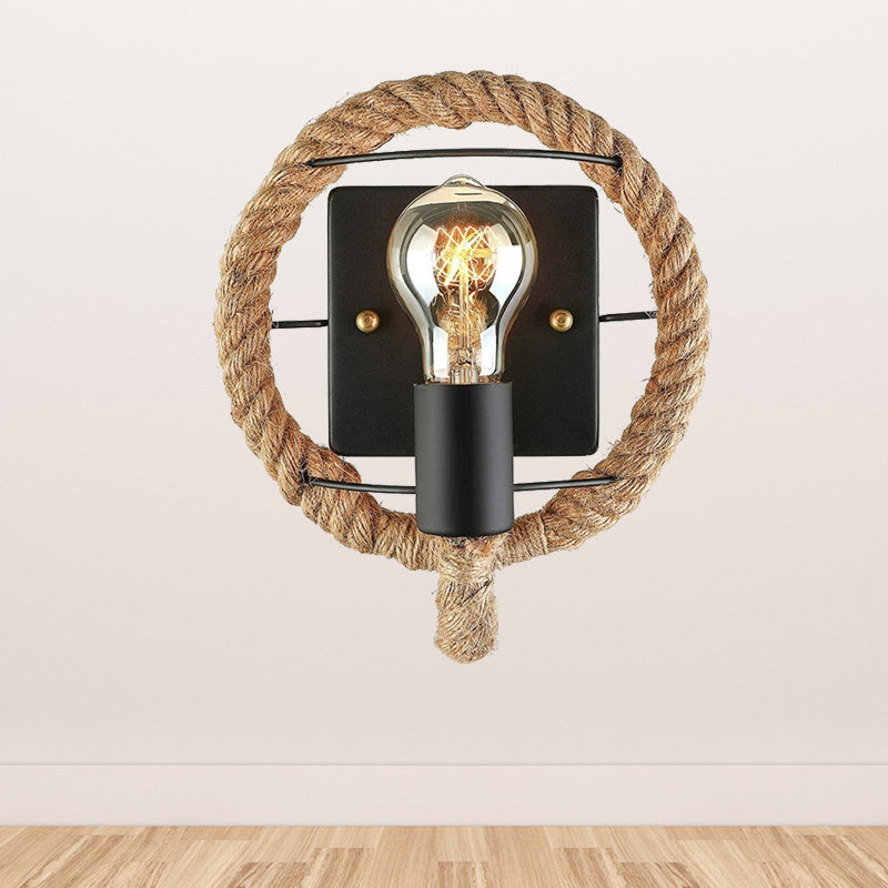 Avtoit | Beige A light wall lamp light industrial rope round/oval shade wall lighting fixture for dining room