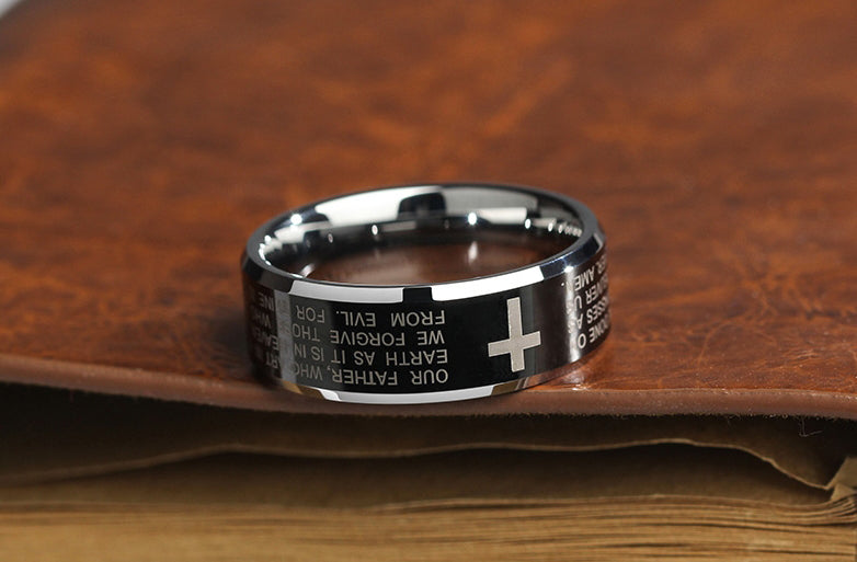 Avtoit | Personality Men's Black Tungsten Alloy Ring with Cross, No Fading, Scratch Resistant & Multiple Polishing
