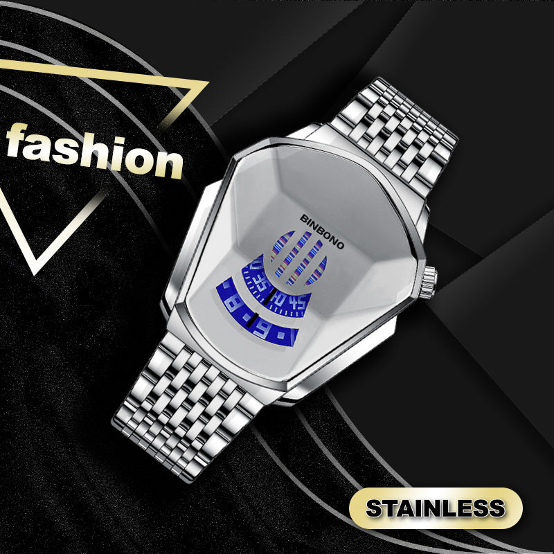 Men's Diamond-Style Quartz Watch with Creative Second Hand