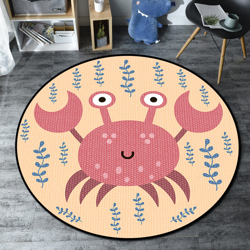 Avtoit | Cartoon Kids' Room Rug Multicolored Sea Creatures Rug Synthetic Non-Slip Stain Resistant Washable Rug