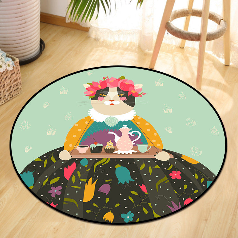 Avtoit | Cute Animal Picnic Drawing Carpet Multi-Color Children's Art Carpet Synthetic Non-Slip Machine Washable Stain Resistant Carpet for Children's Room