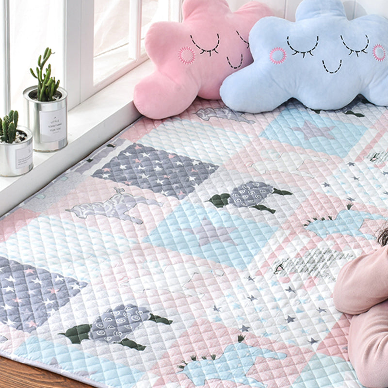 Avtoit | Soft Animal Print Quilted Rug Multi Color Cartoon Rug Cotton Easy Care Rug for Children's Room