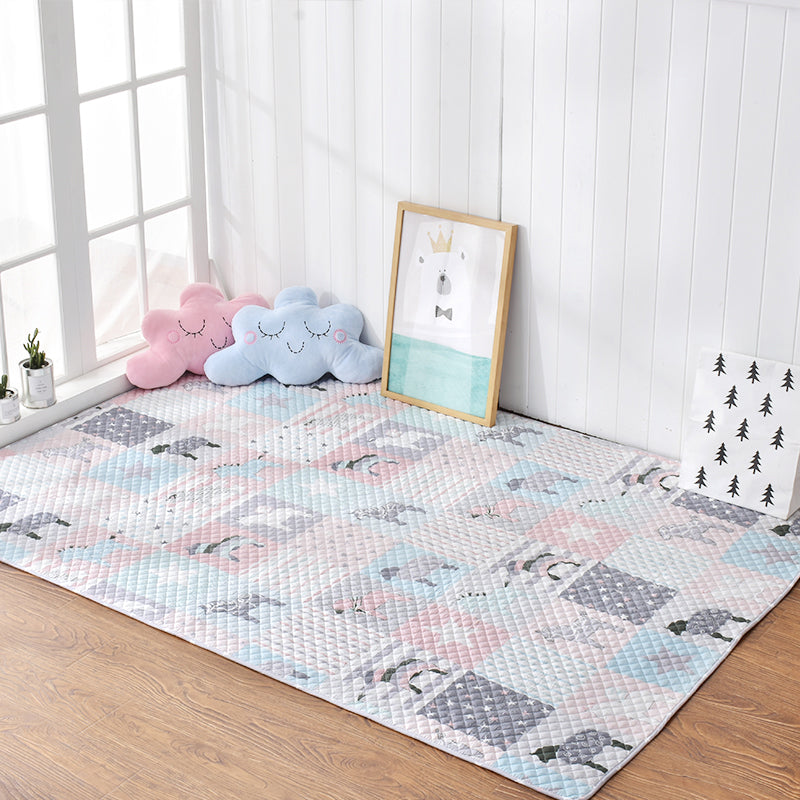 Avtoit | Soft Animal Print Quilted Rug Multi Color Cartoon Rug Cotton Easy Care Rug for Children's Room
