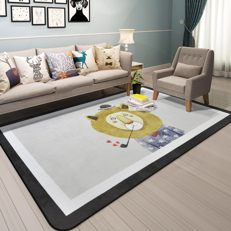 Avtoit | Cartoon Animal Gentleman Rug Multicolor Polypropylene Rug Washable Pet Friendly Non-Slip Underlay Rug for Living Room