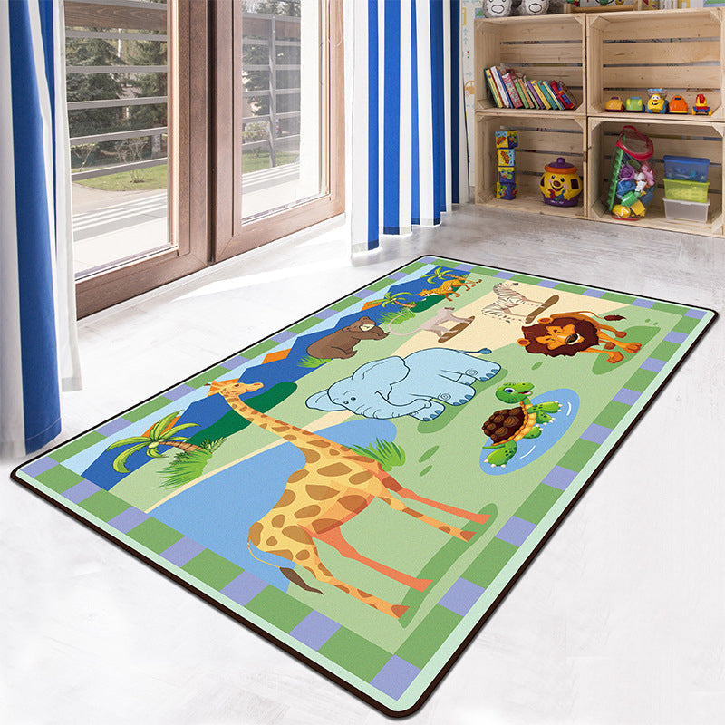 Avtoit | Educational Multicolor Zoo Print Rug Synthetic Cartoon Rug Non-Slip Play Mat for Children