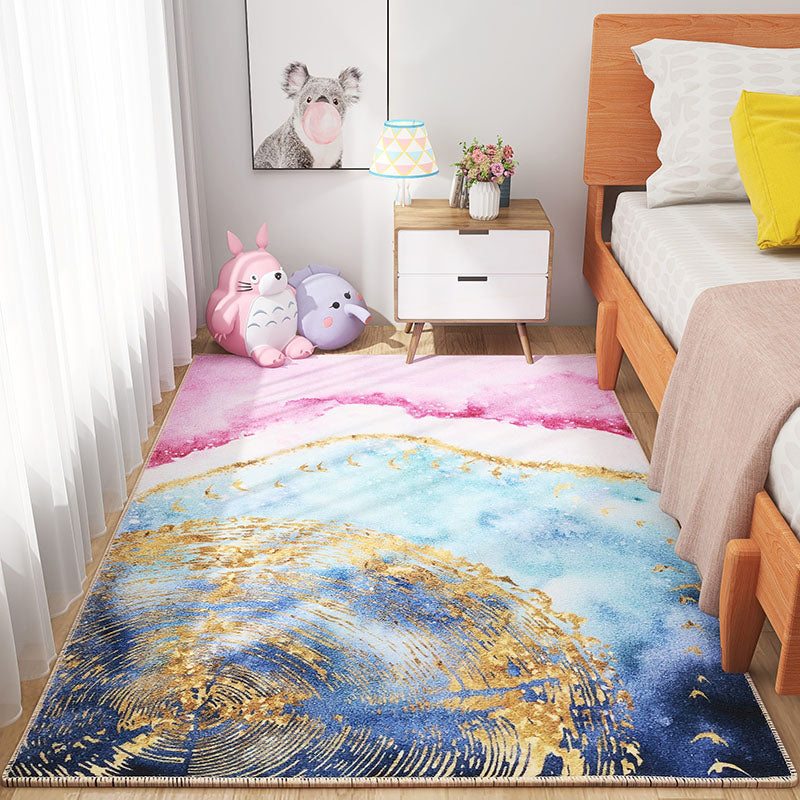 Avtoit | Scandinavian Girls Bedroom Carpet Multi-Color Botanical Rug Synthetic Machine Washable Stain-Resistant Non-Slip Back Rug