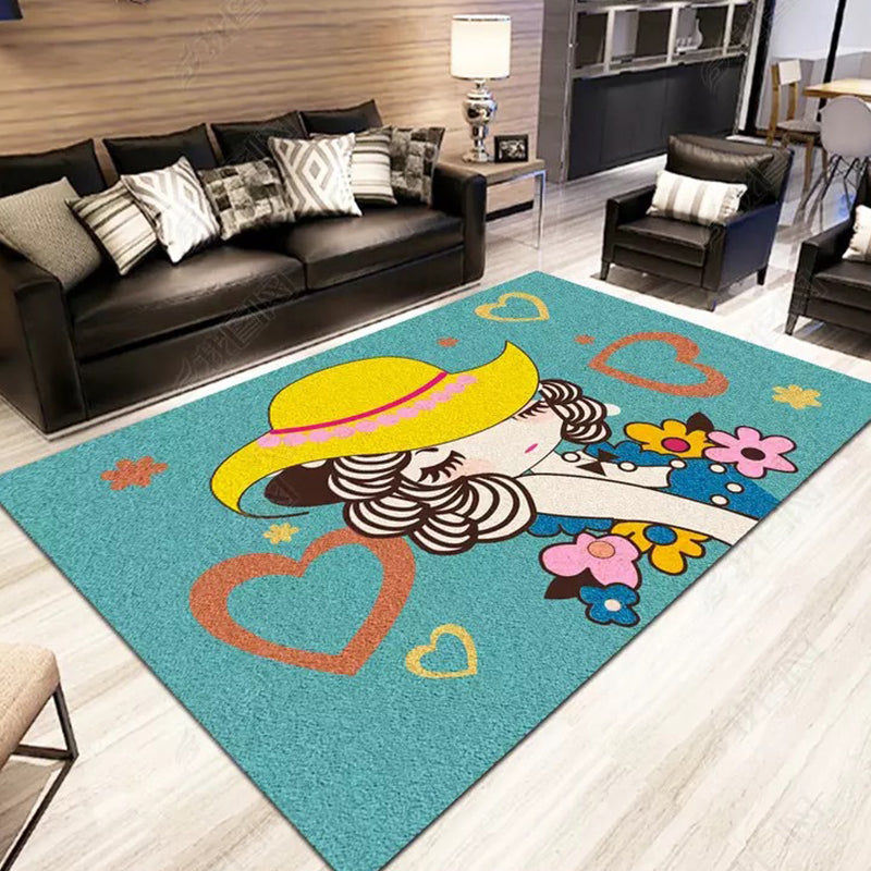 Avtoit | Romantic Multi-Colored Animal Print Rug Polypropylene Cartoon Area Rug Washable Stain Resistant Non-Slip Mat for Children's Room