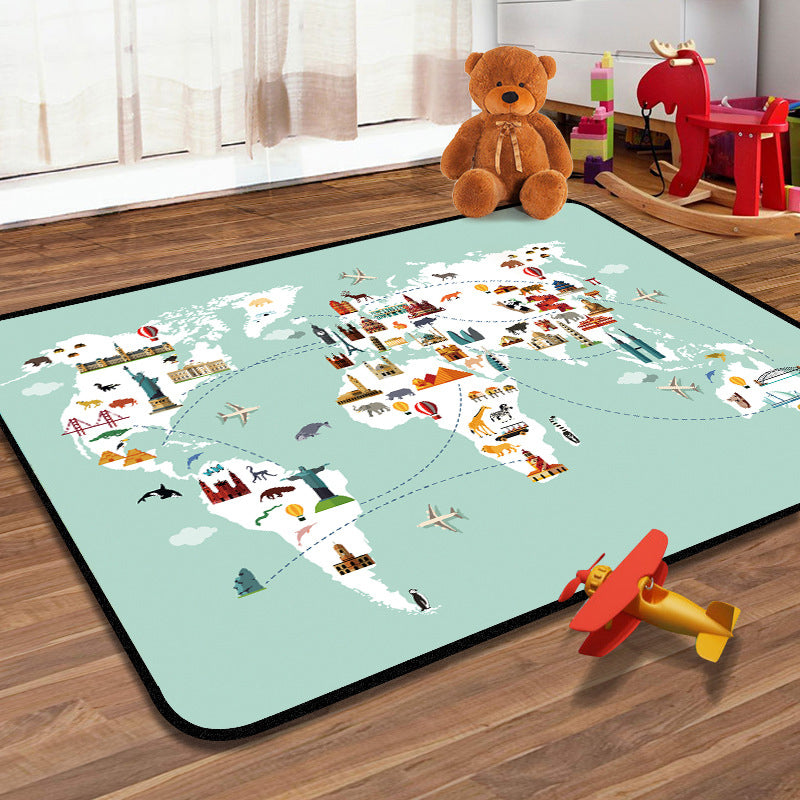 Avtoit | Students Kids Carpet Multicolor Navigation Map Carpet Pet Friendly Washable Non-slip Underlay Rug for Children's Room
