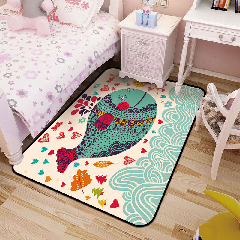Avtoit | Kids Art Drawing Print Rug Multi-Color Synthetic Rug Non-Slip Pet-Friendly Machine Washable Carpet for Kids Room