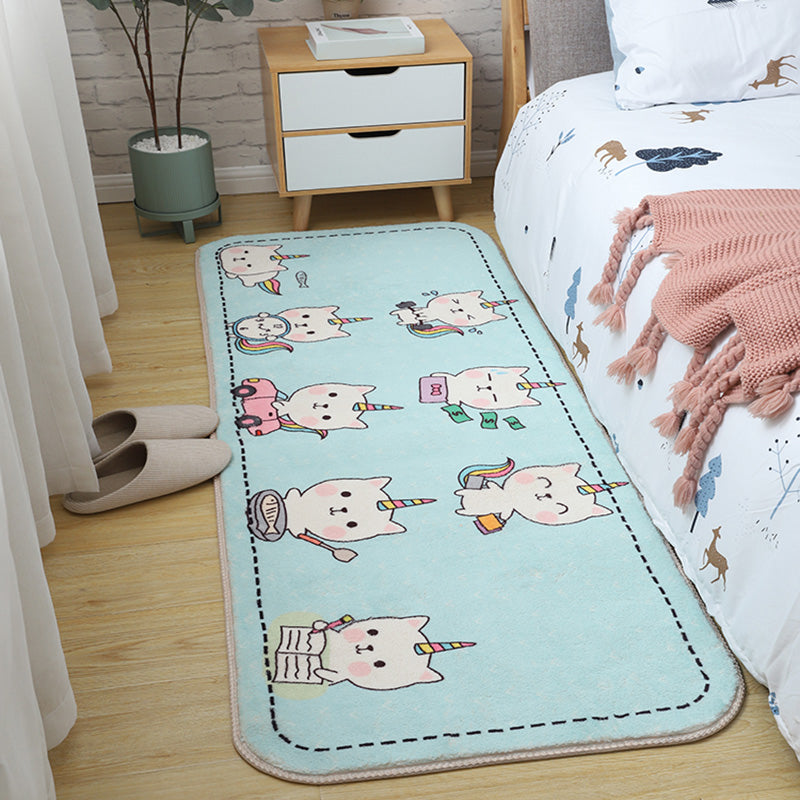 Avtoit | Children's Room Rug Multicolored Animal Sketches Rug Cotton Machine Washable Rug