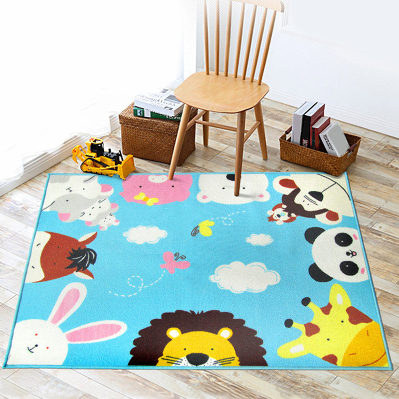 Avtoit | Cartoon Kindergarten Area Rug Multi Colored Animal Pattern Rug Polypropylene Non-Slip Backing Pet-Friendly Washable Rug