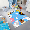 Avtoit | Cartoon Kindergarten Area Rug Multi Colored Animal Pattern Rug Polypropylene Non-Slip Backing Pet-Friendly Washable Rug