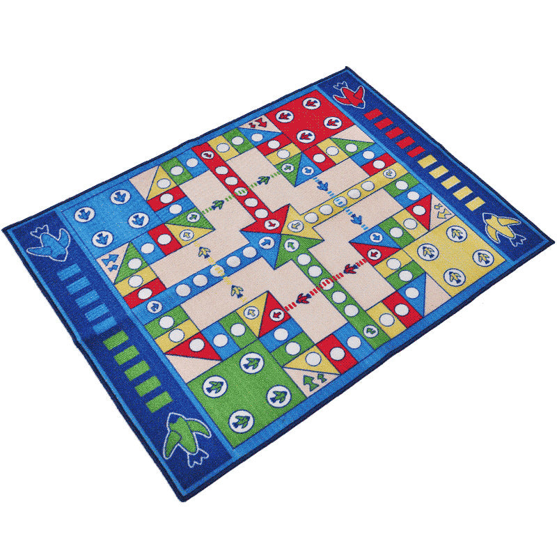 Avtoit | Playable Child Rug blue Airplane Chess Game Rug Non-Slip Backing Pet Friendly Stain Resistant Carpet for Preschool