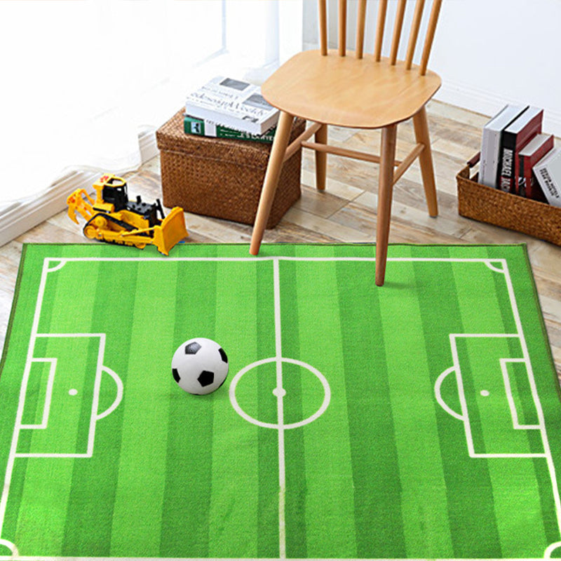 Avtoit | Green Football Field Pattern Carpet Polyester Kids Carpet Stain Resistant Non-Slip Pet Friendly Carpet for Boys Room