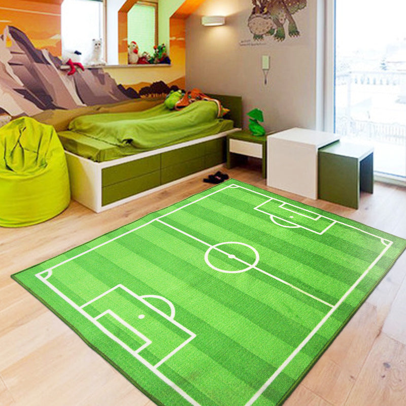 Avtoit | Green Football Field Pattern Carpet Polyester Kids Carpet Stain Resistant Non-Slip Pet Friendly Carpet for Boys Room