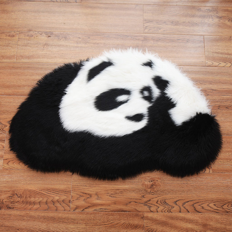 Avtoit | Fluffy Kids Rug Black and White Panda Pet Friendly Washable Non-Slip Back Rug for Kids Room