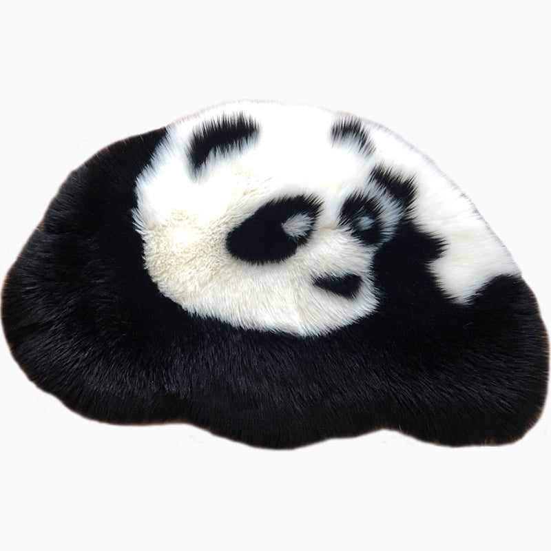 Avtoit | Fluffy Kids Rug Black and White Panda Pet Friendly Washable Non-Slip Back Rug for Kids Room