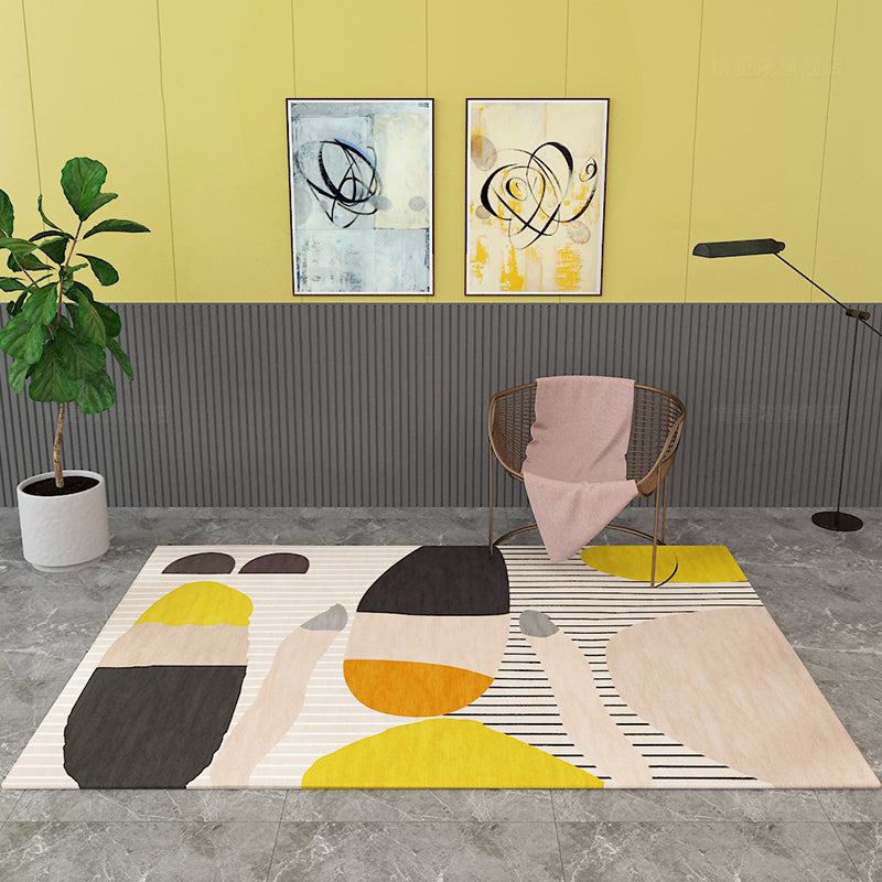 Avtoit | Multicolor Color-Blocking Rug Synthetic Contemporary Rug Non-Slip Machine Washable Stain Resistant Rug for the Living Room