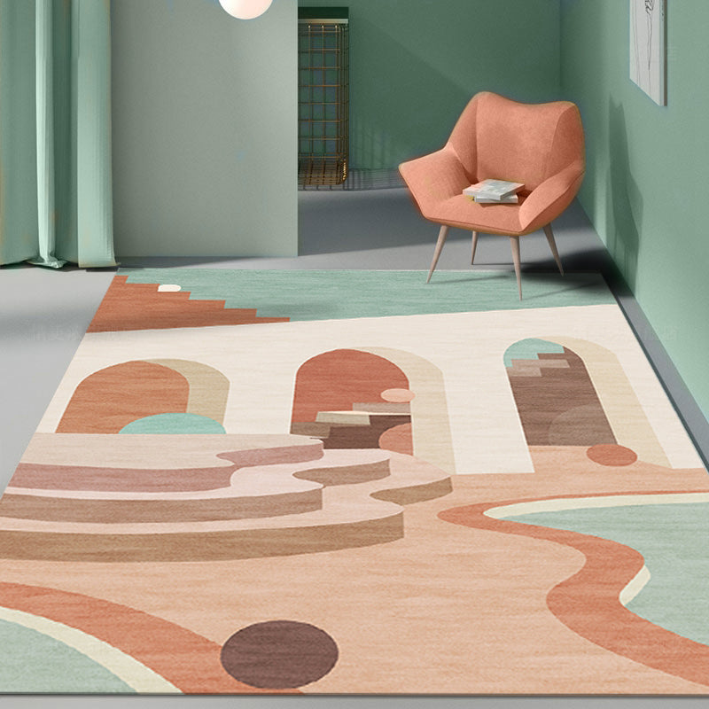 Avtoit | Nordic Living Room Rug Morandi Color Castle Interior View Rug Polypropylene Stain Resistant Pet Friendly Non-Slip Backing Rug