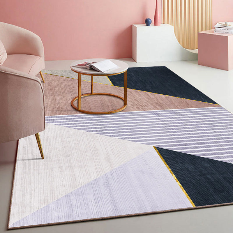 Avtoit | Multicolored geometric block rug Polyester Nordic rug machine washable stain resistant non-slip back rug for the living room