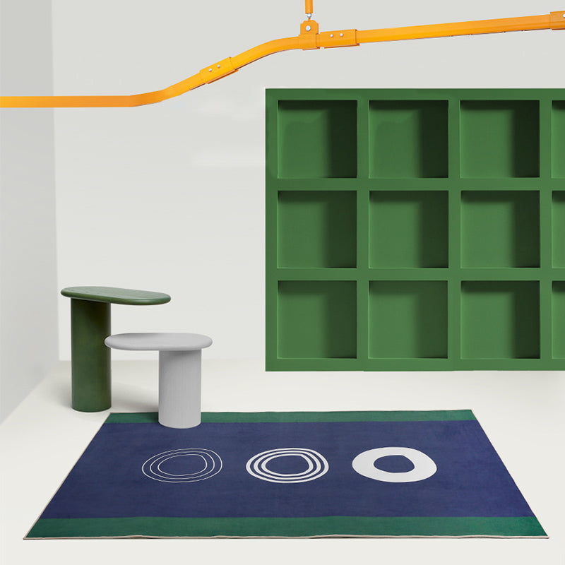 Avtoit | Navy Blue Simplicity Rug Synthetic Circle Pattern Non-Slip Stain Resistant Washable Rug for the Living Room