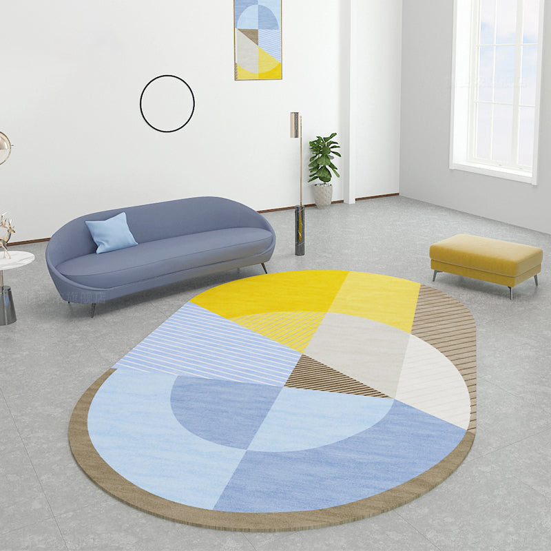 Avtoit | Multicolor Nordic Rug Polypropylene Color Block with Line Background Pet-Friendly Non-Slip Machine Washable Rug for Home