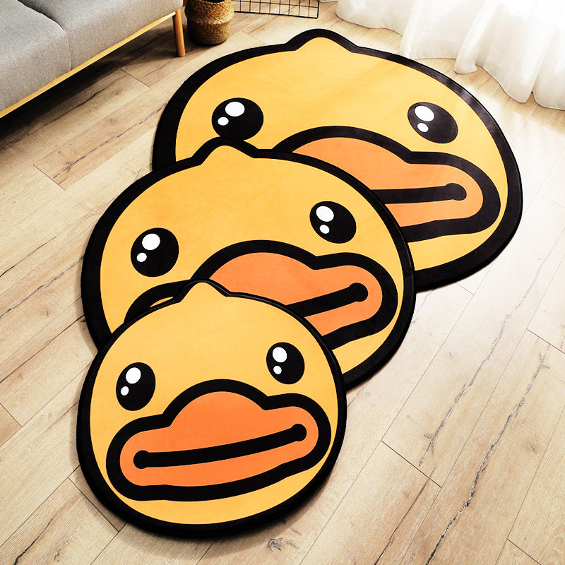 Avtoit | Yellow Duck Pattern Carpet Cotton Cartoon Area Rug Non-Slip Back Floor Mat for Kids Room