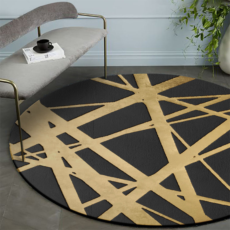 Avtoit | Gold Criss-Cross Patterned Rug Synthetic Glam Rug Pet-Friendly Non-Slip Back Machine Washable Rug for Home Decor