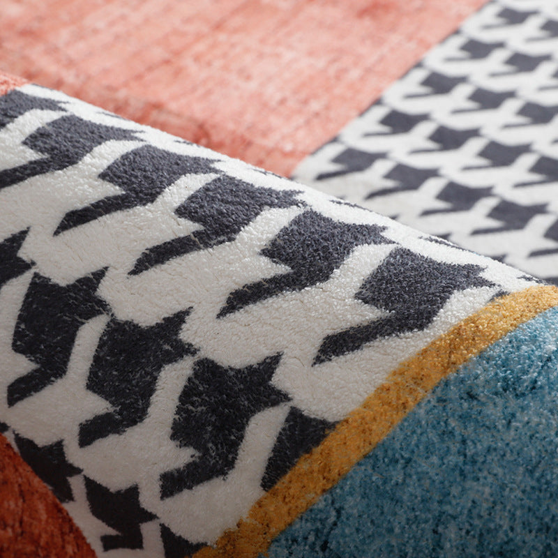 Avtoit | Trendy Geometric Patchwork Rug Multicolor Postmodern Rug Polyester Non-Slip Machine Washable Pet Friendly Rug for Home