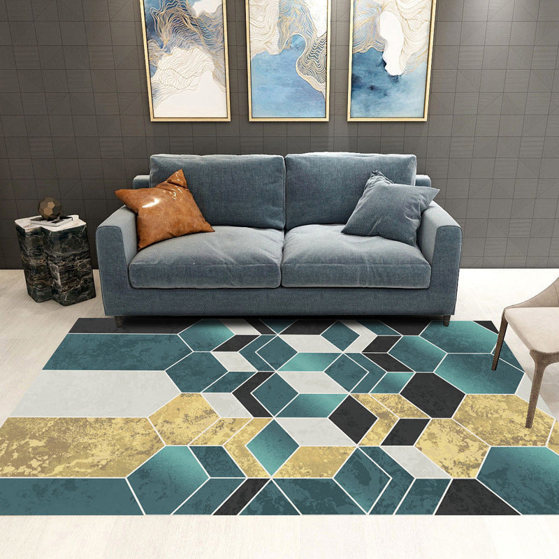 Avtoit | Trendy Geometric Patchwork Rug Multicolor Postmodern Rug Polyester Non-Slip Machine Washable Pet Friendly Rug for Home