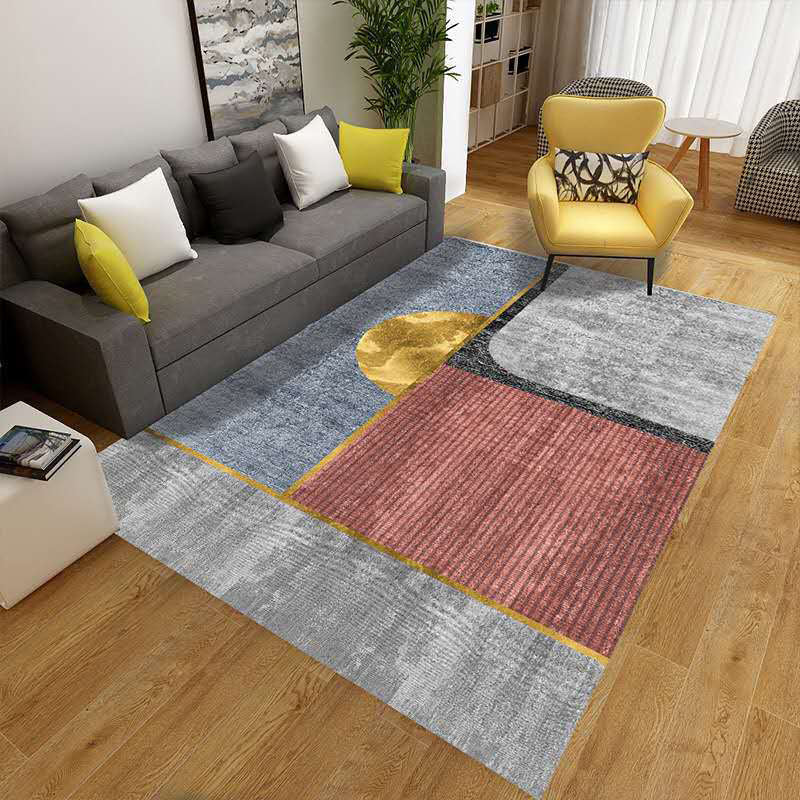 Avtoit | Multicolor Living Room Carpet Mid-Century Geometric Carpet Polyester Washable Non-Slip Pet-Friendly Carpet