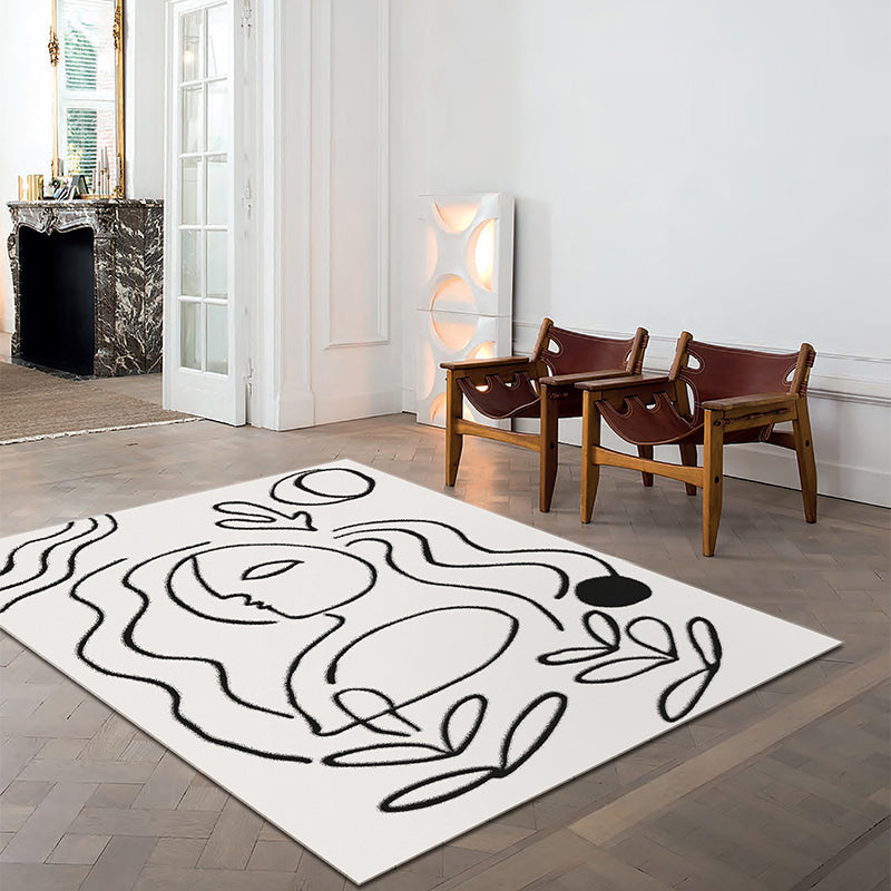 Avtoit | Simple Line Art Rug Multicolor Nordic Style Rug Synthetic Pet Friendly Machine Washable Non-Slip Rug for Living Room