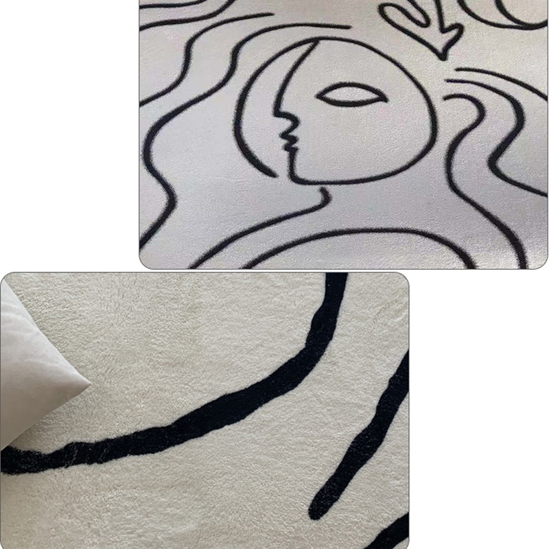 Avtoit | Simple Line Art Rug Multicolor Nordic Style Rug Synthetic Pet Friendly Machine Washable Non-Slip Rug for Living Room