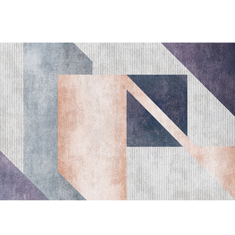 Avtoit | Mid-Century Living Room Rug Multicolored Architecture Color Block Rug Polyester Pet Friendly Non-Slip Washable Indoor Rug