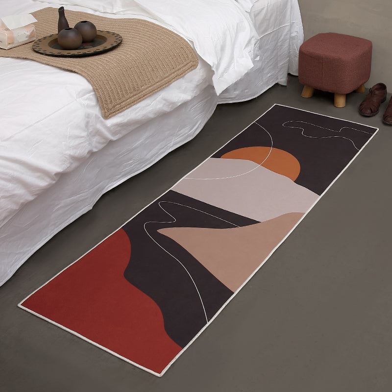 Avtoit | Artistic Sunrise Landscape Pattern Rug Black Modern Rug Synthetic Non-Slip Backing Washable Pet Friendly Carpet for Bedroom