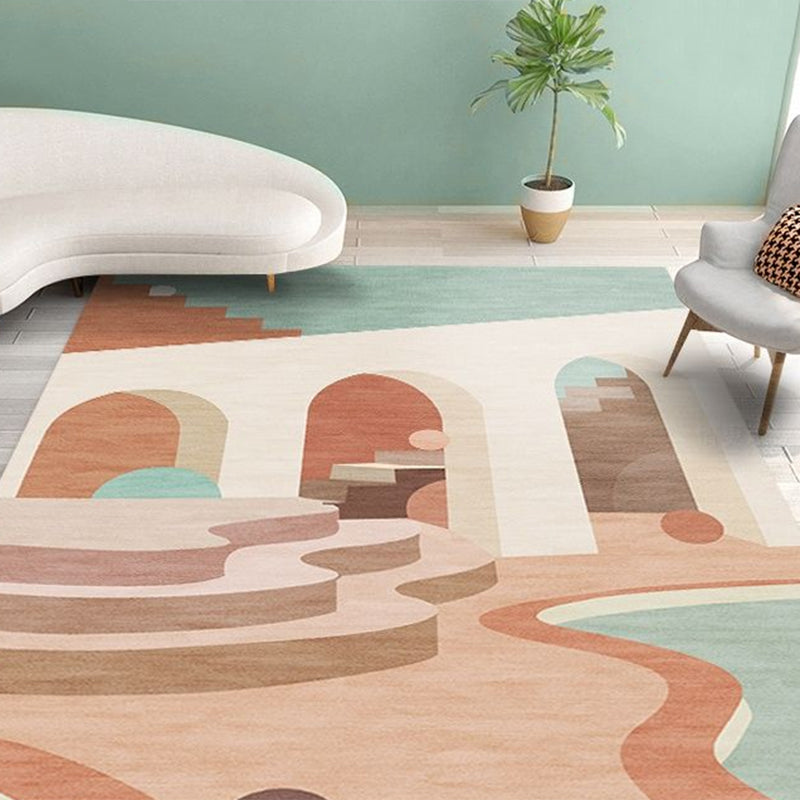 Avtoit | Nordic Living Room Rug Morandi Color Castle Interior View Rug Polypropylene Stain Resistant Pet Friendly Non-Slip Backing Rug