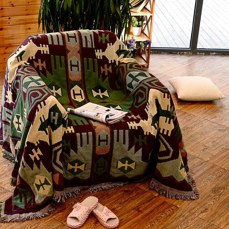 Avtoit | Retro Country Style Carpet Green Geometric Woven Carpet Pet Friendly Carpet for the Living Room