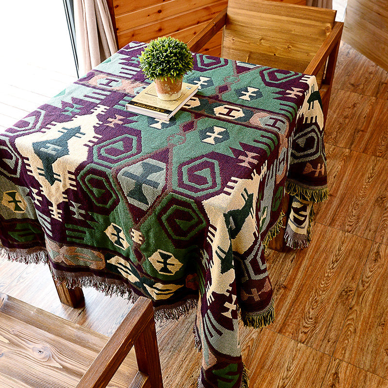 Avtoit | Retro Country Style Carpet Green Geometric Woven Carpet Pet Friendly Carpet for the Living Room
