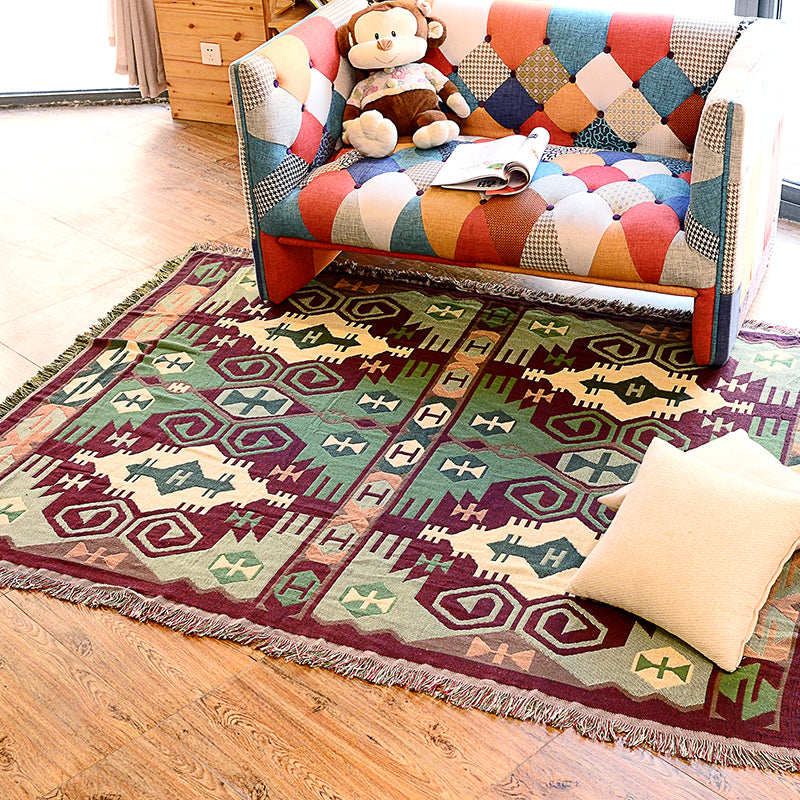 Avtoit | Retro Country Style Carpet Green Geometric Woven Carpet Pet Friendly Carpet for the Living Room