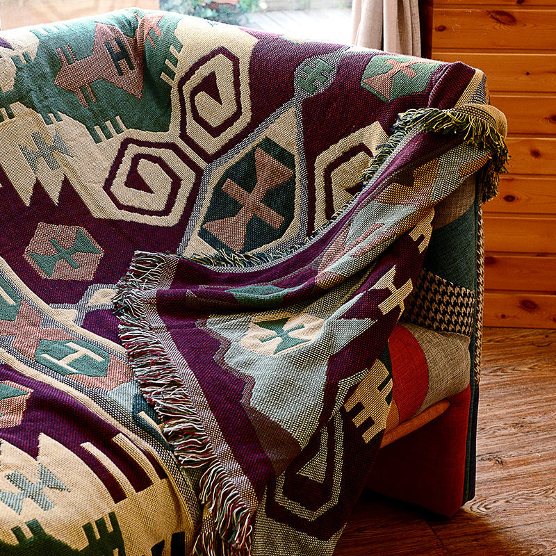 Avtoit | Retro Country Style Carpet Green Geometric Woven Carpet Pet Friendly Carpet for the Living Room