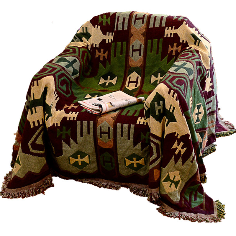 Avtoit | Retro Country Style Carpet Green Geometric Woven Carpet Pet Friendly Carpet for the Living Room