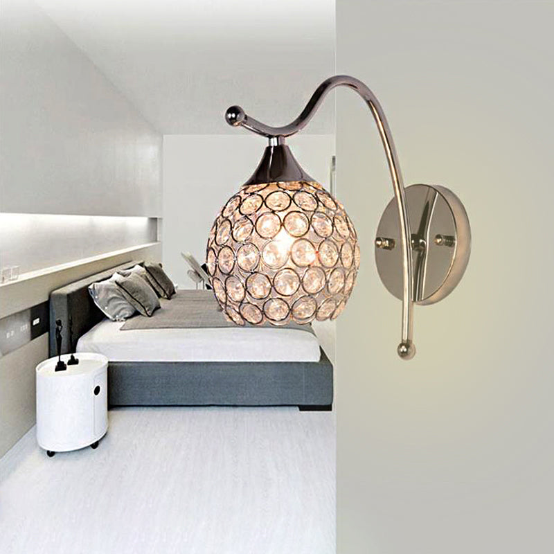Avtoit | Dome Wall Light Modern Crystal 1 Light Hallway Wall Mounted Light with Chrome Backplate