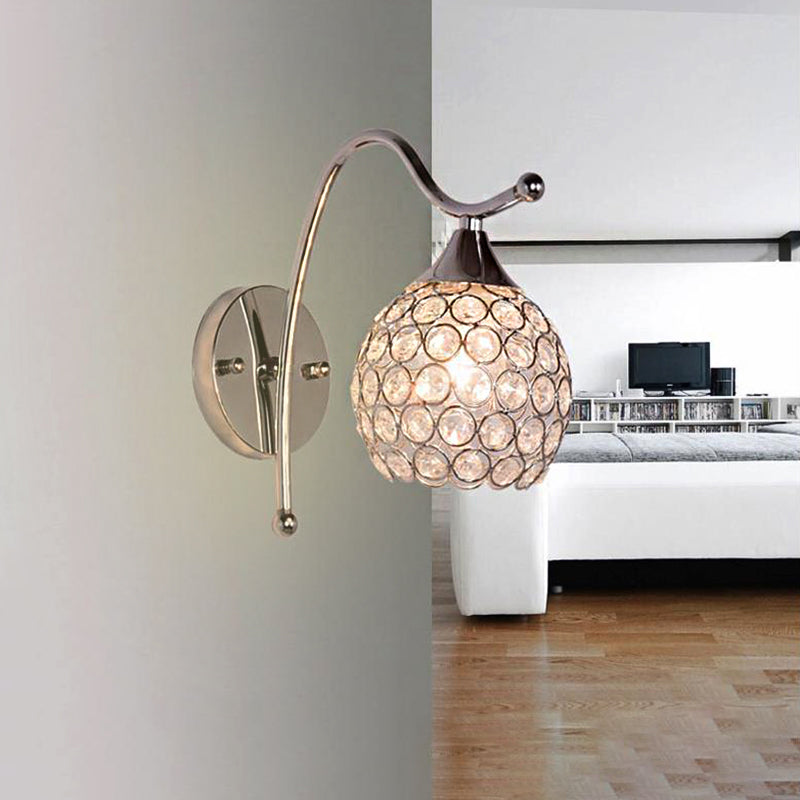 Avtoit | Dome Wall Light Modern Crystal 1 Light Hallway Wall Mounted Light with Chrome Backplate