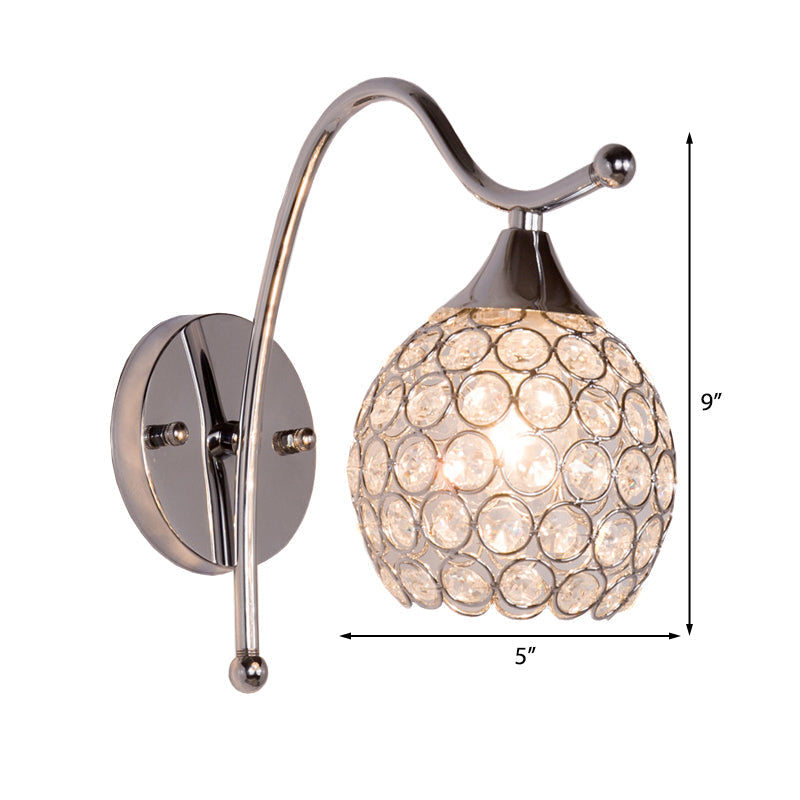 Avtoit | Dome Wall Light Modern Crystal 1 Light Hallway Wall Mounted Light with Chrome Backplate