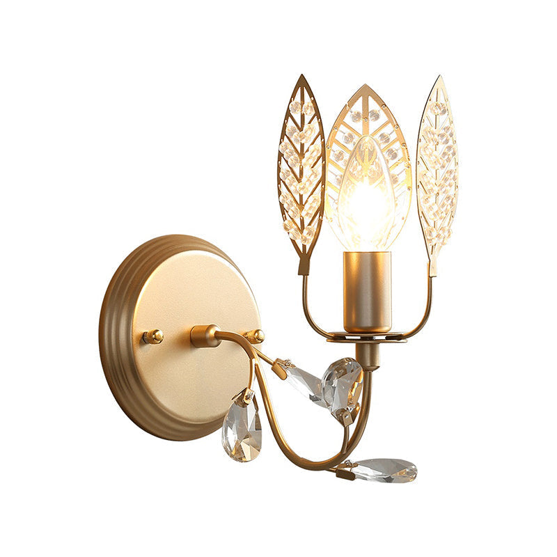 Avtoit | Modernism 1 Light Wall Lamp with Crystal Leaf Bronze Branch Wall Mounted Light for Bedroom
