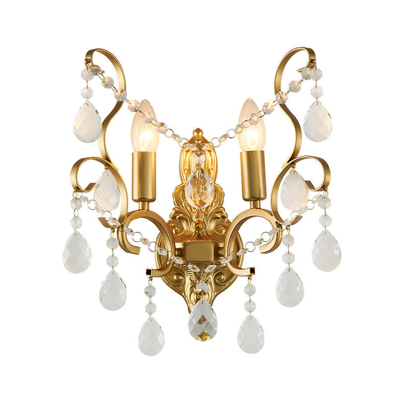 Avtoit | Brass Arch Arm Wall Mounted Light Modernism 1/2 Lights Metal Flush Mount Wall Light with Drop Crystal Decoration