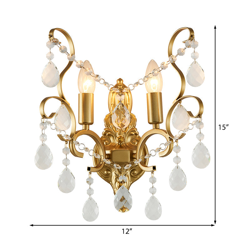 Avtoit | Brass Arch Arm Wall Mounted Light Modernism 1/2 Lights Metal Flush Mount Wall Light with Drop Crystal Decoration